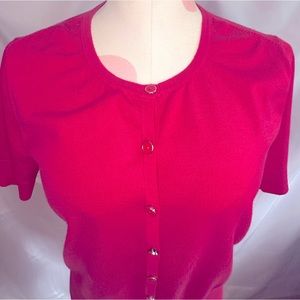 🌸EUC GRACE ELEMENTS Women’s Pink Short-sleeve Button-up Lite Sweater Top Sz L